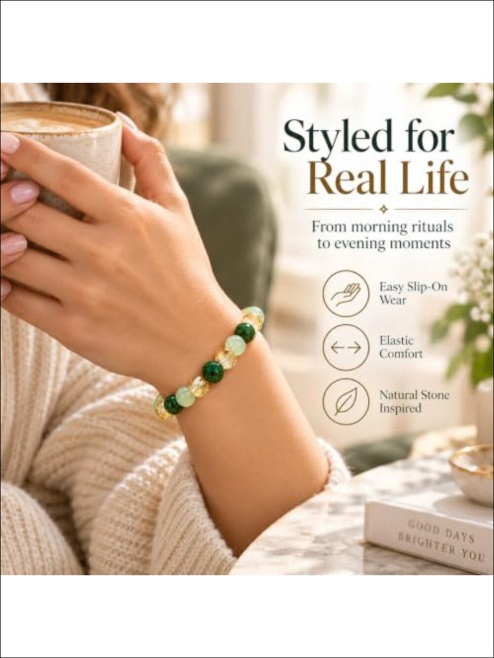 Crystal Stretch Bracelet Natural Mixed Stone Adjustable Unisex Everyday